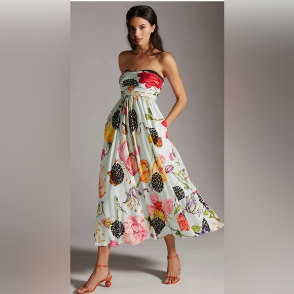 Anthropologie Geisha Designs Strapless Floral Maxi Dress Size 2 - Picture 1 of 16